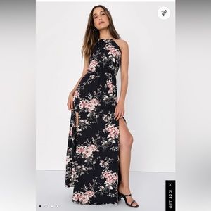 Lulus M Feel the Music Dark Navy/Black Floral Maxi Dress